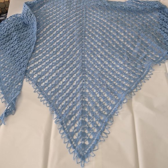 Handmade Crochet Merino Wool Light Blue Shawl. - Picture 2 of 4